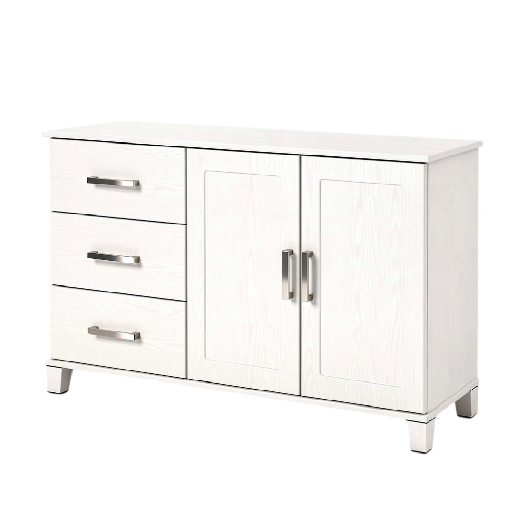 **Meuble de rangement moderne en blanc avec tiroirs et portes**