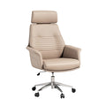 **Chaise de bureau ergonomique en cuir beige avec repose-tête réglable**